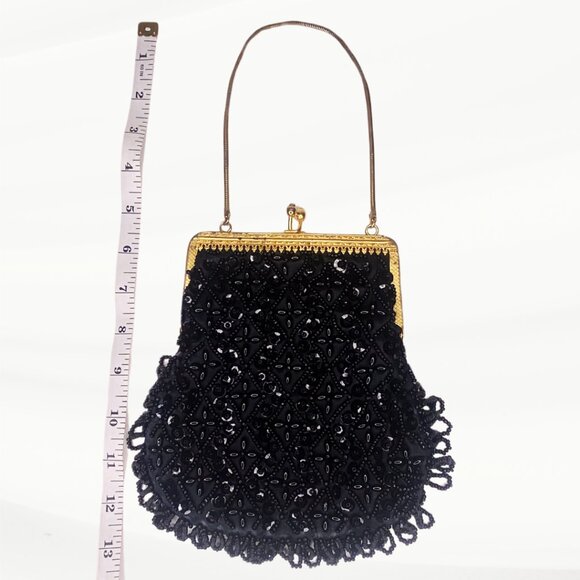 Vintage Styled by Encore Black Beaded and Sequined Kiss Lock Clutch/Evening Bag - Picture 4 of 7